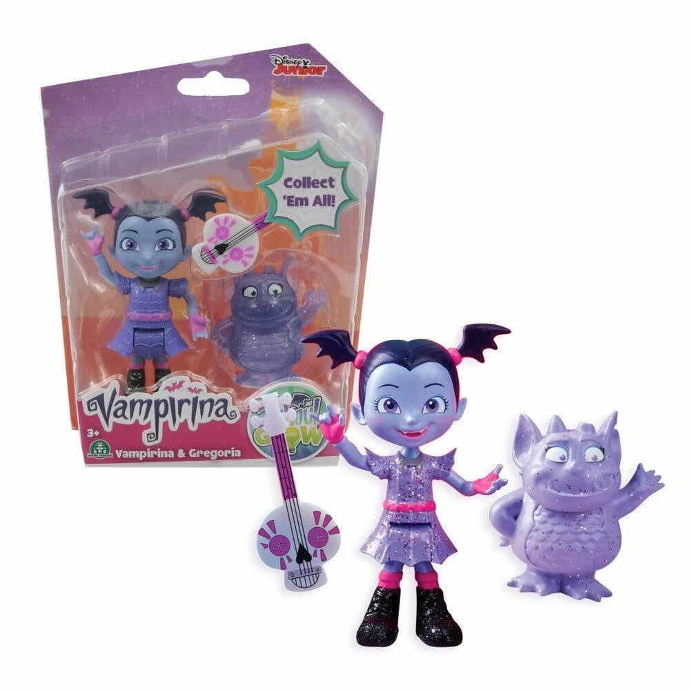 Confezione e action figure di Vampirina con Gregoria e chitarra giocattolo della serie Disney Junior Vampirina