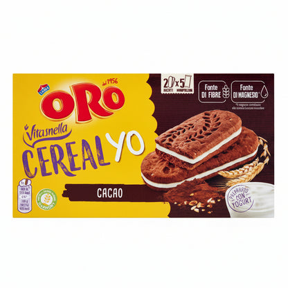 Oro Vitasnella Cereal Yo Cacao - Biscotti Ripieni con Yogurt - Confezione Scorta 20x5 Biscotti Monoporzione
