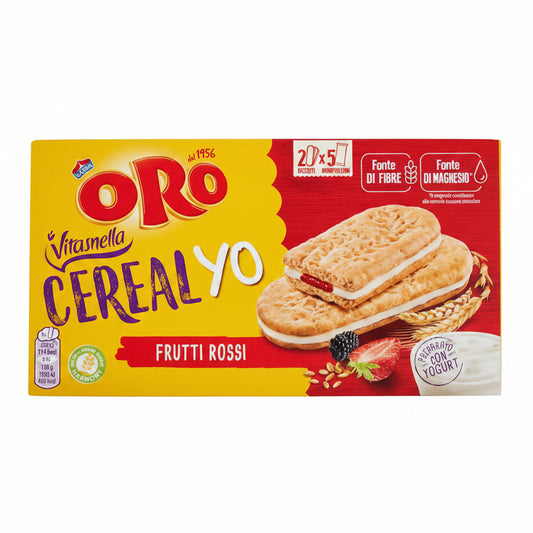 Oro Vitasnella Cereal Yo Frutti Rossi - Biscotti Ripieni con Yogurt - Confezione Scorta 20x5 Biscotti Monoporzione